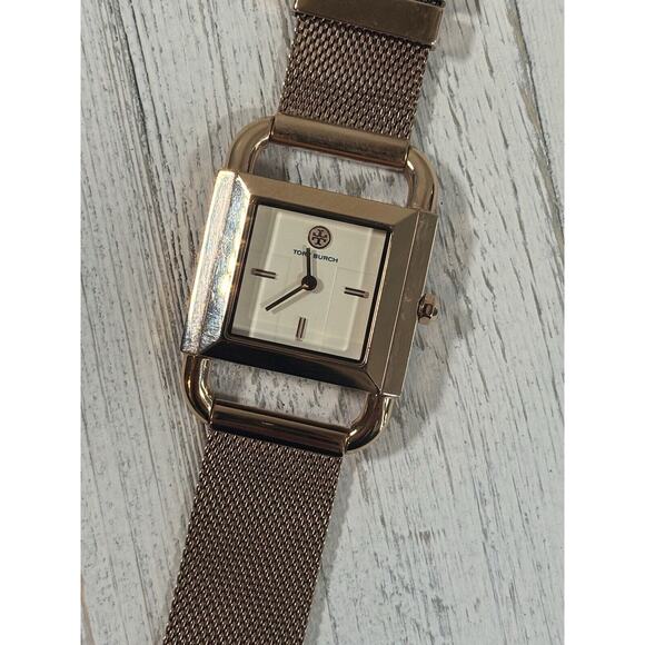 TORY BURCH Phipps Womens Rose Gold Watch, White Square Dial, Steel Mesh Band - Picture 3 of 16